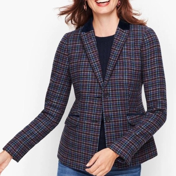 NEW Talbots Mistletoe Plaid Shetland Wool Blazer Jacket Multicolor Size 8 - Picture 1 of 16